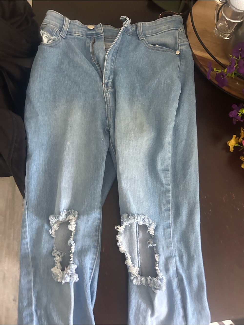 Fashion Nova Light Blue Distressed Straight-Leg Jeans